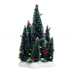 6 Evergreen Trees Clustered on a Base, Multicolour LED Lights, h20.5cm